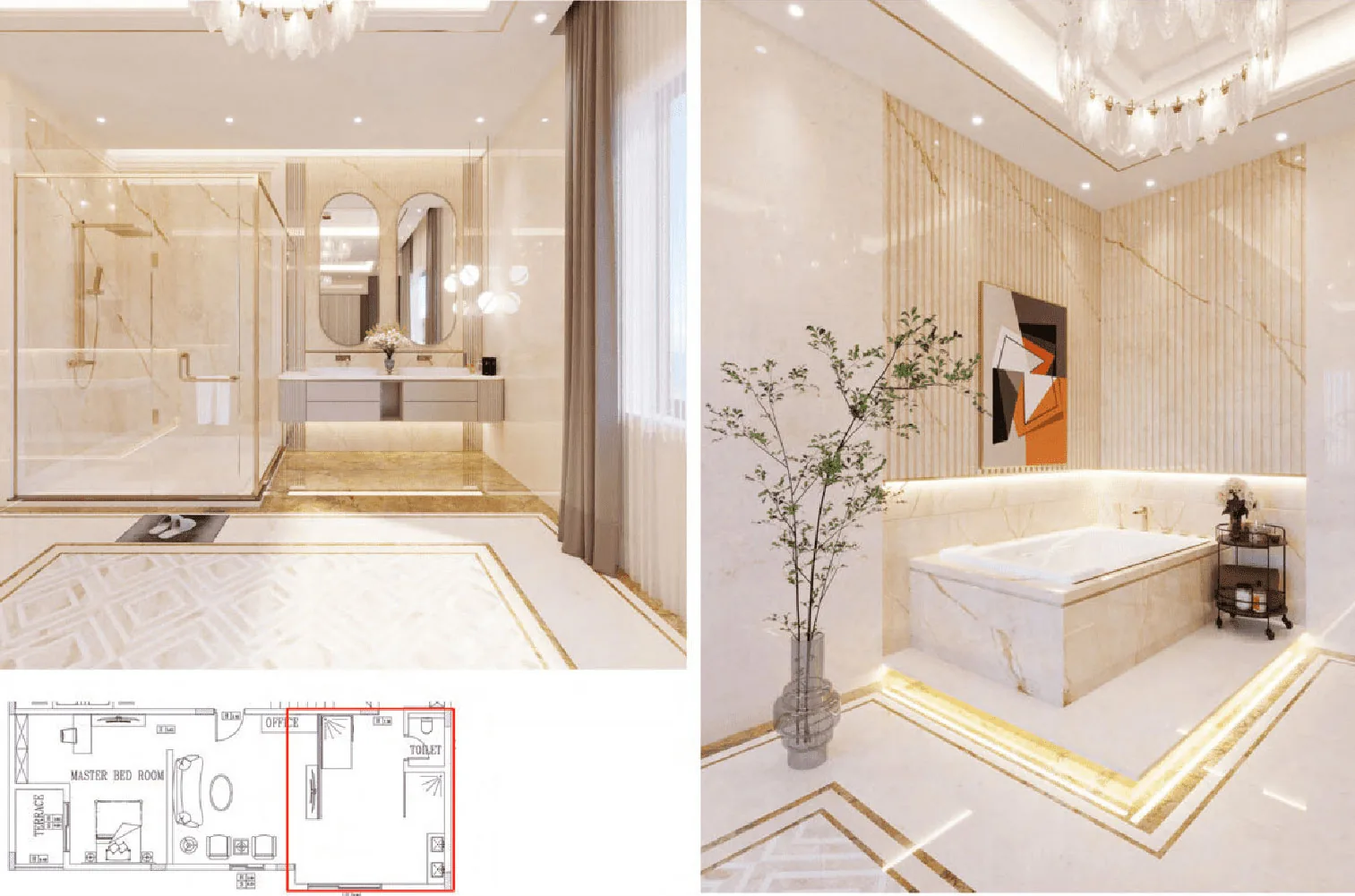 Bathroom design draft for a Saudi villa