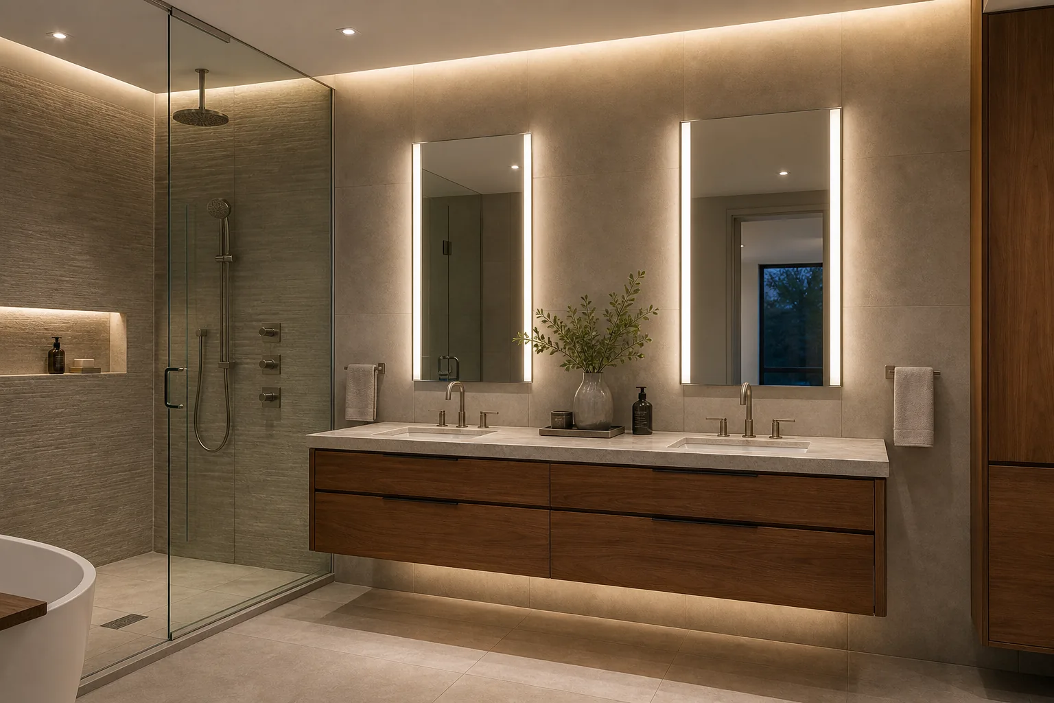 AI concept for a hotel bathroom double vanity