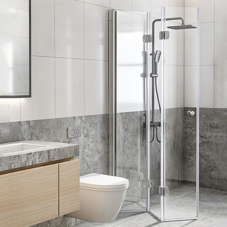 Frameless walk-in shower enclosure with clear glass