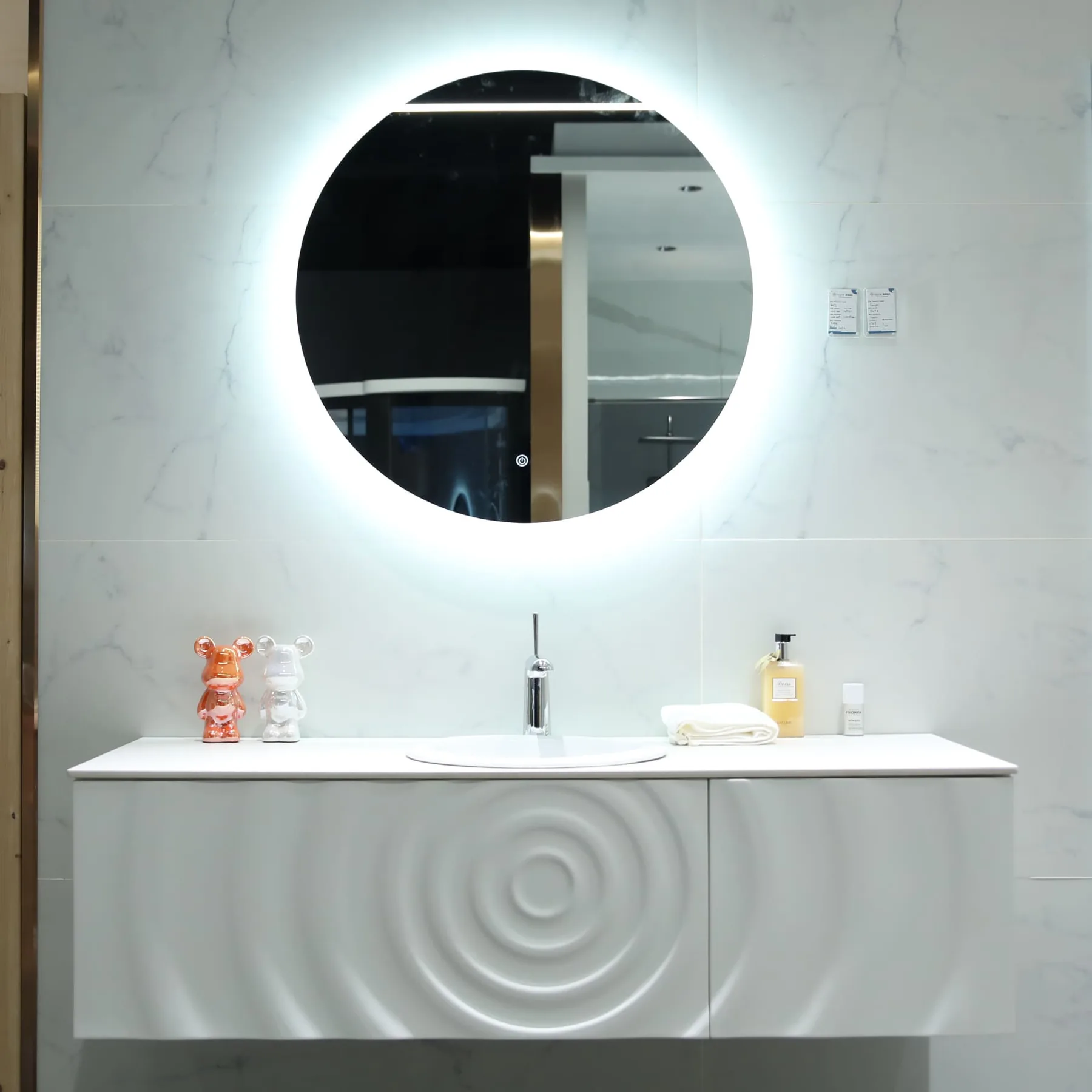 Wall-mounted solid wood bathroom cabinet with slate top and ceramic basin